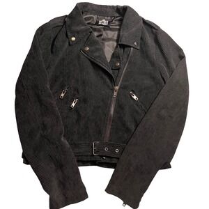 Black Corduroy Moto Jacket Buckle Belt Zipper Detail Luxe Cropped Womens‎ Size L